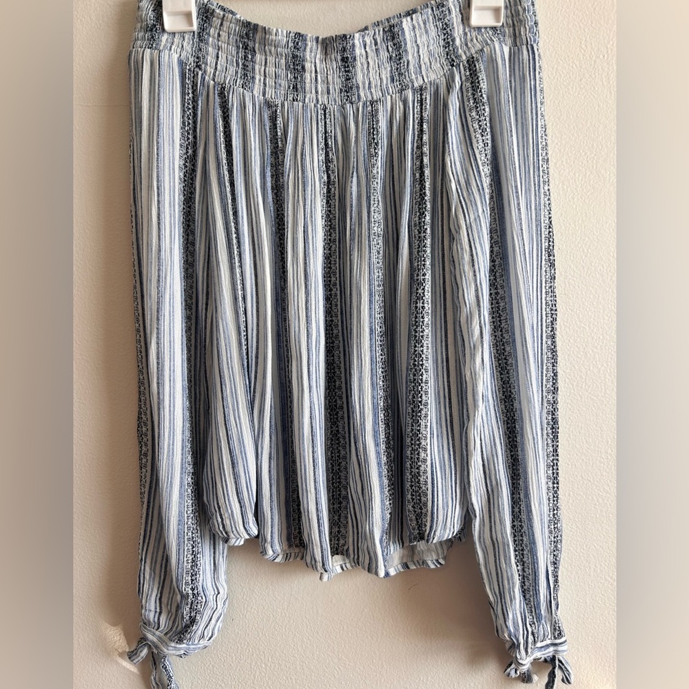 SOCIALITE Striped Blue and White Off-the-Shoulder Top